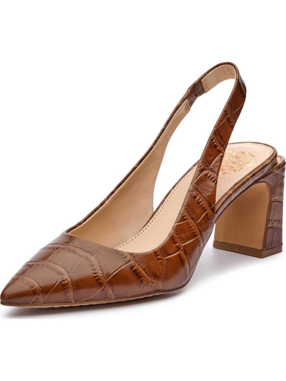 Women's Barn Brown Comfort Pointed Toe Hamden Slingback Pump Block Heel Shoes
